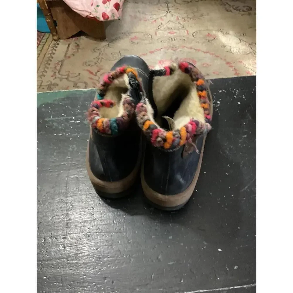 Reiker Navy Blue Ankle Boots with Colorful Knit Trim Size 40 (9.5)